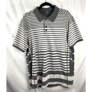 Lululemon Mens Shirt White Grey Striped Polo Performance Men’s Size XL